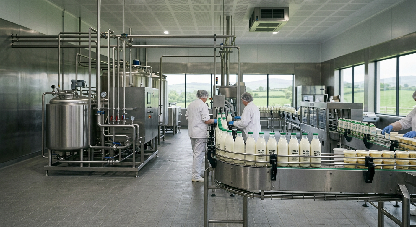 Modern food production facility with stainless steel equipment